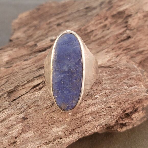 Sterling Contemporary Lapis Thailand Long Oval Statement Ring - Picture 4 of 12